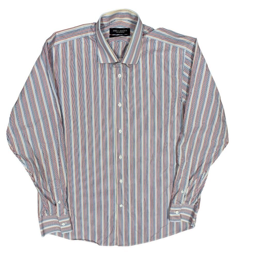Spier & Mackay Contemporary Multicolor Striped Dress Shirt Cotton 43 17 XL